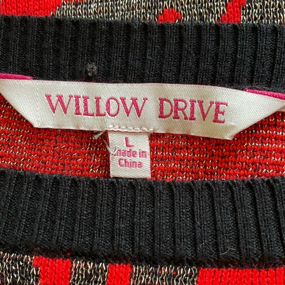 Willow Drive Red Black Silver Lg Holiday Sweater with an Asymmetrical Neckline - Picture 14 of 16